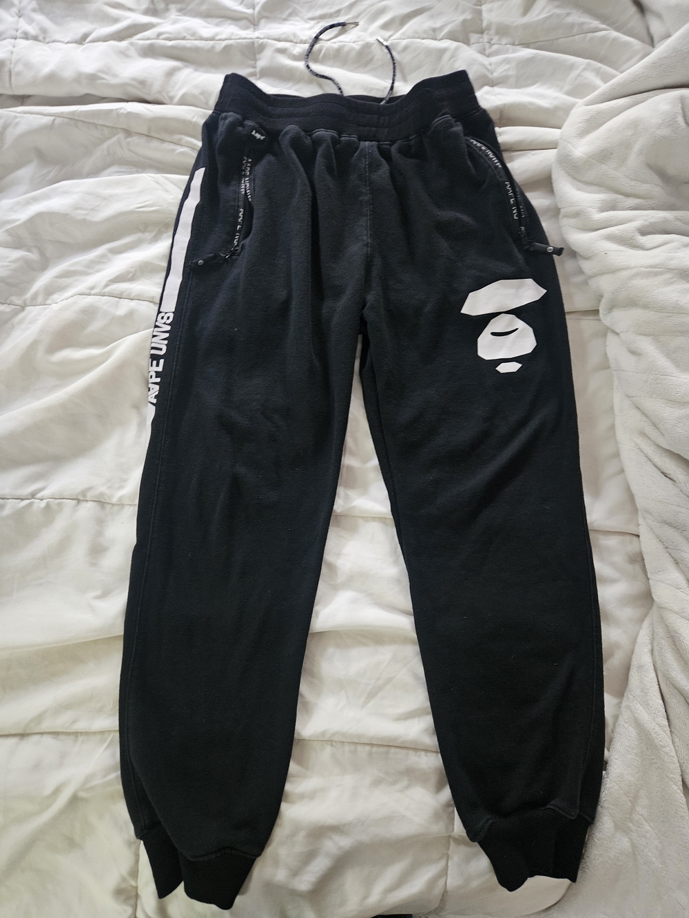 Black Men's Graphic Jogger Sweatpants with White Side Stripe